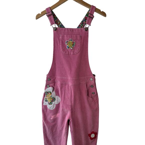 Boden Pink Corduroy Overalls Embroidered Flower Patches Kid Teen Size Age 13-14Y - Picture 3 of 16